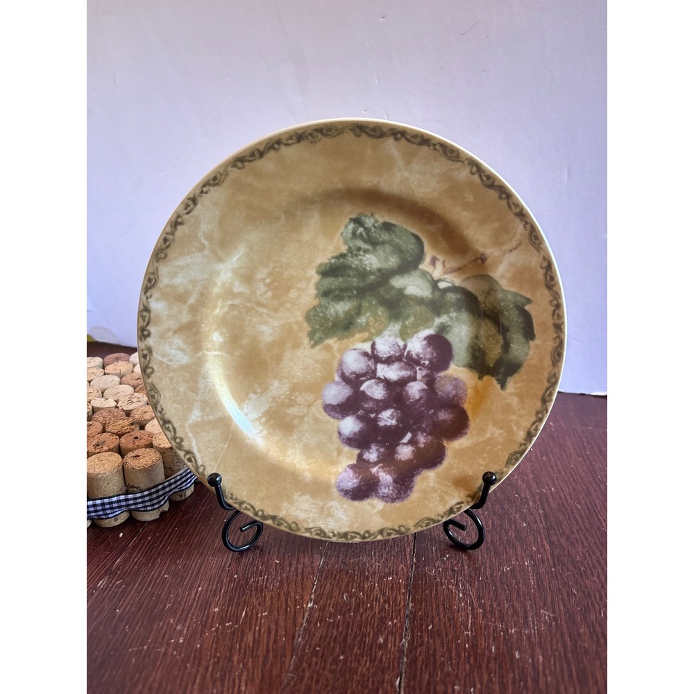 222 Fifth Cheri Blum Cortland Salad Plate Grapes Stoneware 8.25 Inch Tan Purple